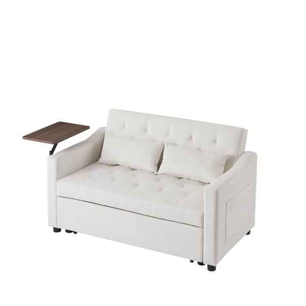 English Elm CREAM Velvet Sofa Bed with Foam Seating, Solid Wood Frame, Cream White Upholstery & Black Legs - Convertible Comfort and Durable Construction for Small Spaces W588136688