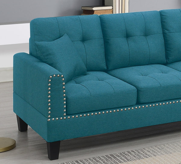 English Elm 2-PCS Sectional Sofa Set with Tufted Linen-Like Upholstery, Nailhead Trim, Plush Cushions, Modern Design Blue 34 L x 14 W x 68 H B011S00665