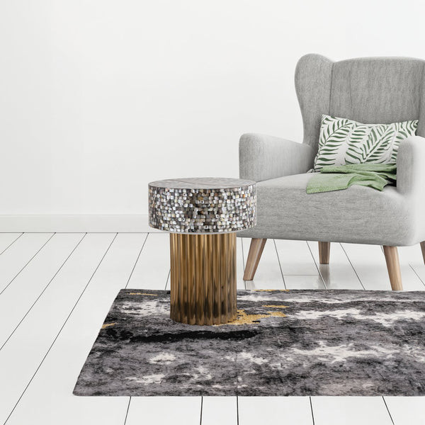 English Elm ET Mother of Pearl Top End Table with Brass TPR Finish & Stainless Steel Base — Modern Luxury Accent B009140759