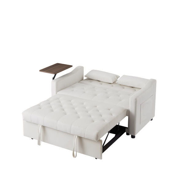 English Elm CREAM Velvet Sofa Bed with Foam Seating, Solid Wood Frame, Cream White Upholstery & Black Legs - Convertible Comfort and Durable Construction for Small Spaces W588136688