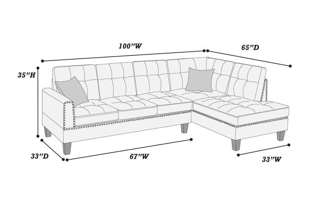 English Elm 2-PCS Sectional Sofa Set with Tufted Linen-Like Upholstery, Nailhead Trim, Plush Cushions, Modern Design Dark Coffee 34 L x 14 W x 67 H B011S00664