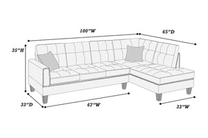English Elm 2-PCS Sectional Sofa Set with Tufted Linen-Like Upholstery, Nailhead Trim, Plush Cushions, Modern Design Blue 34 L x 14 W x 68 H B011S00665