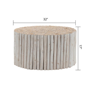 English Elm T1009 Handcrafted Round Coffee Table with Carved Wood Top, Modern Rustic Charm for Living Rooms White B009140747