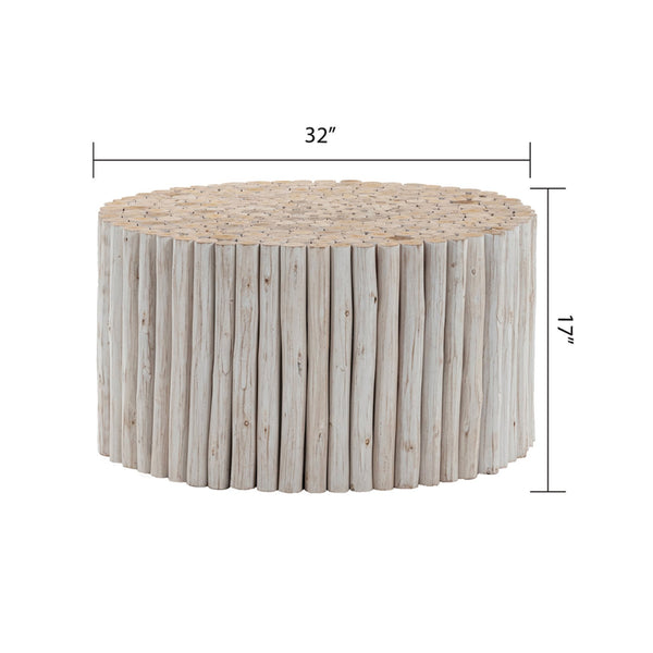 English Elm T1009 Handcrafted Round Coffee Table with Carved Wood Top, Modern Rustic Charm for Living Rooms White B009140747