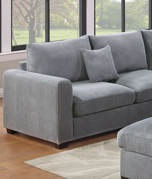English Elm L-Sectional Plush Corduroy 4-Piece Sofa Set with Ottoman and Pillows — Modern Neutral Gathering Hub Fog 60 L x 35 W x 18 H B011S00672