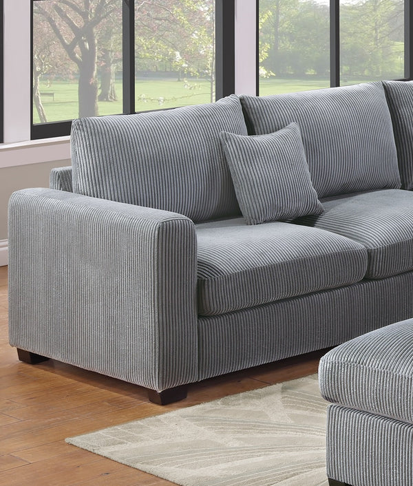 English Elm L-Sectional Plush Corduroy 4-Piece Sofa Set with Ottoman and Pillows — Modern Neutral Gathering Hub Fog 60 L x 35 W x 18 H B011S00672