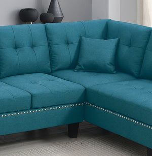 English Elm 2-PCS Sectional Sofa Set with Tufted Linen-Like Upholstery, Nailhead Trim, Plush Cushions, Modern Design Blue 34 L x 14 W x 68 H B011S00665