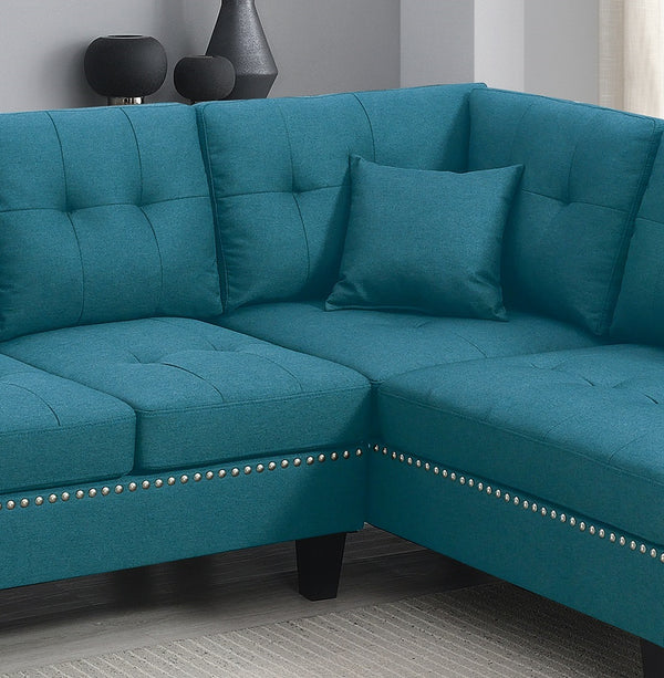 English Elm 2-PCS Sectional Sofa Set with Tufted Linen-Like Upholstery, Nailhead Trim, Plush Cushions, Modern Design Blue 34 L x 14 W x 68 H B011S00665