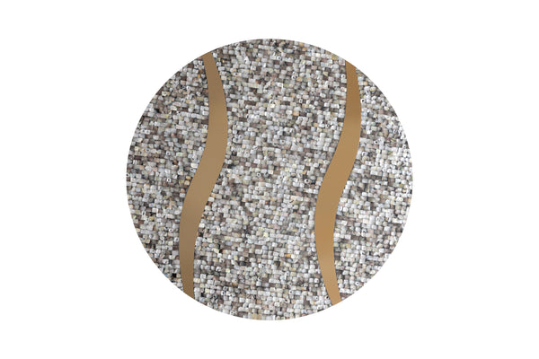 English Elm T 1207-32 Coffee Table with Mother of Pearl Top, Stainless Steel Base & Brass TPR Finish for Modern Luxury B009140758