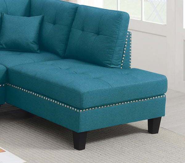 English Elm 2-PCS Sectional Sofa Set with Tufted Linen-Like Upholstery, Nailhead Trim, Plush Cushions, Modern Design Blue 34 L x 14 W x 68 H B011S00665