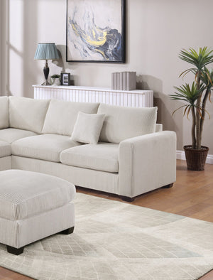 English Elm L-Sectional Plush Corduroy 4-Piece Sofa Set with Ottoman and Pillows — Modern Neutral Gathering Hub Ivory 60 L x 35 W x 18 H B011S00673