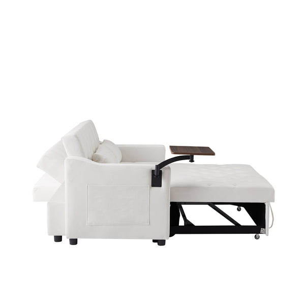 English Elm CREAM Velvet Sofa Bed with Foam Seating, Solid Wood Frame, Cream White Upholstery & Black Legs - Convertible Comfort and Durable Construction for Small Spaces W588136688