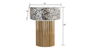 English Elm ET Mother of Pearl Top End Table with Brass TPR Finish & Stainless Steel Base — Modern Luxury Accent B009140759