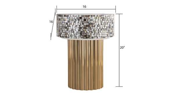 English Elm ET Mother of Pearl Top End Table with Brass TPR Finish & Stainless Steel Base — Modern Luxury Accent B009140759