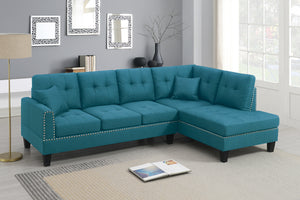 English Elm 2-PCS Sectional Sofa Set with Tufted Linen-Like Upholstery, Nailhead Trim, Plush Cushions, Modern Design Blue 34 L x 14 W x 68 H B011S00665