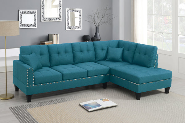 English Elm 2-PCS Sectional Sofa Set with Tufted Linen-Like Upholstery, Nailhead Trim, Plush Cushions, Modern Design Blue 34 L x 14 W x 68 H B011S00665