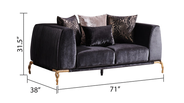 English Elm Shiny Contemporary Majesty Loveseat in Shiny Velvet with Black & Gold Accents, Patterned Legs, Luxe Comfort B009P151405