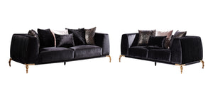 English Elm Shiny Contemporary Majesty Loveseat in Shiny Velvet with Black & Gold Accents, Patterned Legs, Luxe Comfort B009P151405