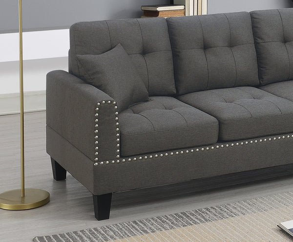 English Elm 2-PCS Sectional Sofa Set with Tufted Linen-Like Upholstery, Nailhead Trim, Plush Cushions, Modern Design Dark Coffee 34 L x 14 W x 67 H B011S00664