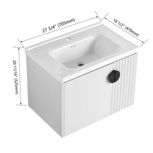 English Elm 28 Inch Wall-Mounted Bathroom Vanity with Ceramic Sink, Wave Dual Doors, Soft-Close Hinges, Durable Finish White W999P146019