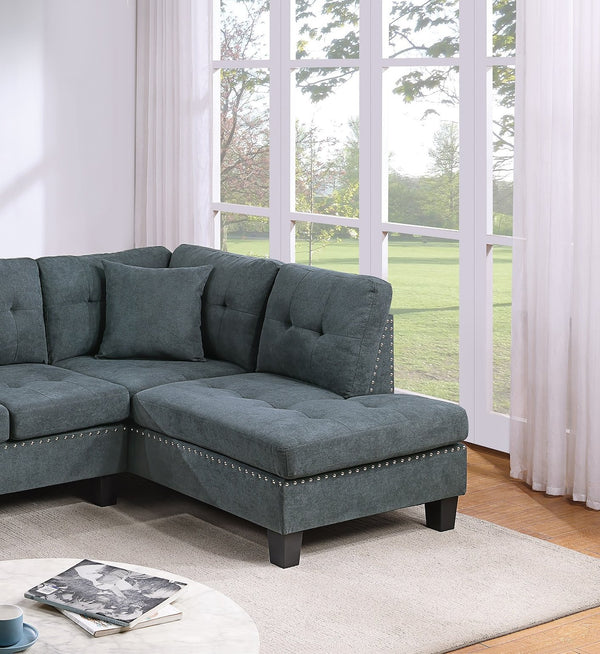 English Elm Living Plush 2‑Piece Sectional Sofa Set with Tufted Tweeted‑Like Velvet, Nailhead Trim, Pillows Included Black 35 L x 14 W x 67 H B011S00666