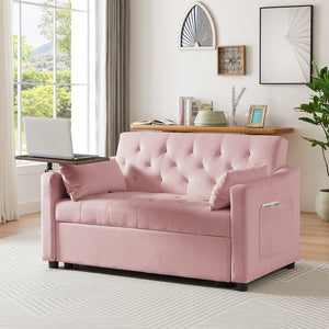 English Elm PINK Velvet Sofa Bed with Foam Seat, Solid Wood Frame, Plush Upholstery, Compact 46" L Convertible Couch W588136690