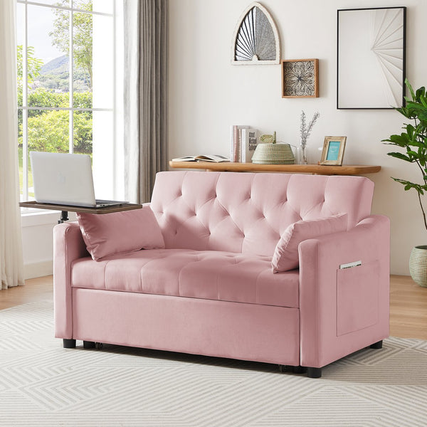 English Elm PINK Velvet Sofa Bed with Foam Seat, Solid Wood Frame, Plush Upholstery, Compact 46" L Convertible Couch W588136690
