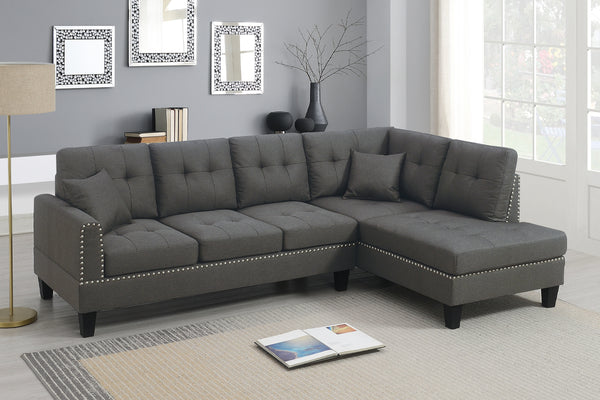 English Elm 2-PCS Sectional Sofa Set with Tufted Linen-Like Upholstery, Nailhead Trim, Plush Cushions, Modern Design Dark Coffee 34 L x 14 W x 67 H B011S00664