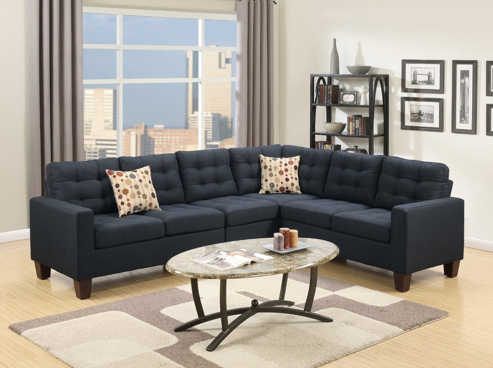English Elm Modular Four Piece Sectional Sofa Black Polyfiber Tufted Living Room Couch Set B011S00677