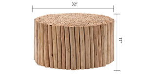 English Elm T1009 Handcrafted Round Coffee Table with Carved Wood Top, Modern Rustic Charm for Living Rooms Natural B009140748
