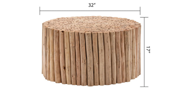 English Elm T1009 Handcrafted Round Coffee Table with Carved Wood Top, Modern Rustic Charm for Living Rooms Natural B009140748