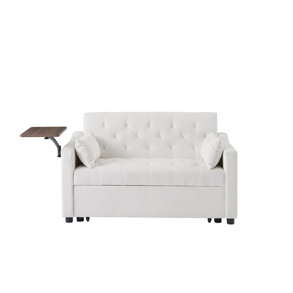 English Elm CREAM Velvet Sofa Bed with Foam Seating, Solid Wood Frame, Cream White Upholstery & Black Legs - Convertible Comfort and Durable Construction for Small Spaces W588136688