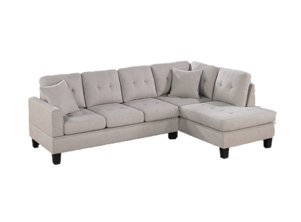 English Elm Living Plush 2‑Piece Sectional Sofa Set with Tufted Tweeted‑Like Velvet, Nailhead Trim, Pillows Included Mushroom 35 L x 14 W x 67 H B011S00667