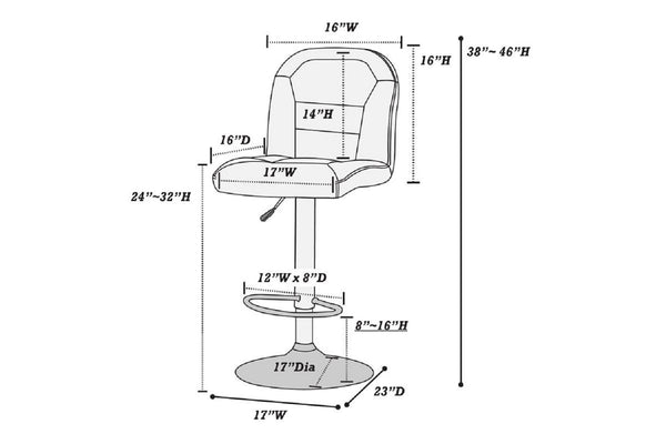 English Elm Adjustable Leather-Style Bar Stools Set of 2 with Chrome Base, Footrest, Modern Hotel-Style Appeal Black 18 L x 18 W x 27 H B011P151351