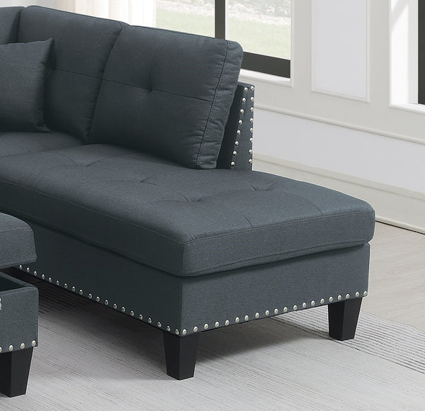 English Elm Living Plush 2‑Piece Sectional Sofa Set with Tufted Tweeted‑Like Velvet, Nailhead Trim, Pillows Included Charcoal 32 L x 15 W x 70 H B011S00668