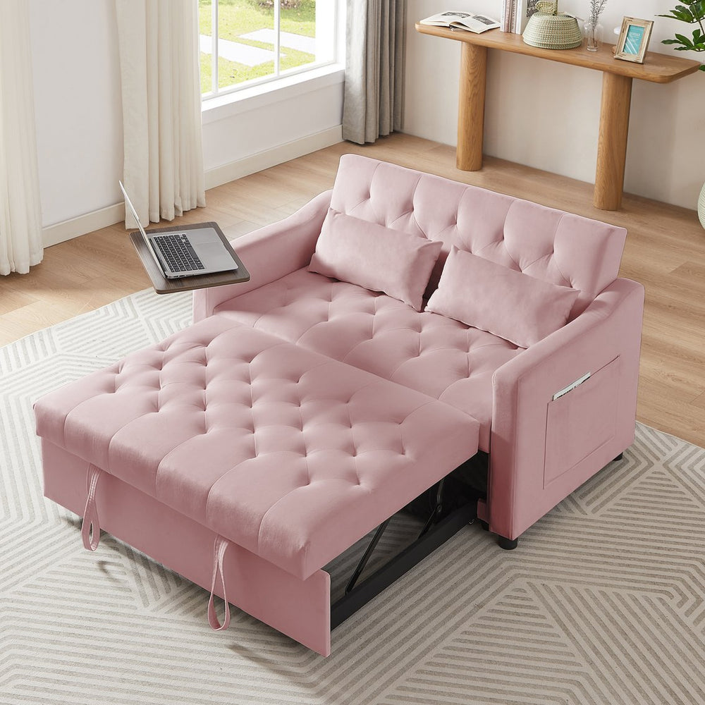 English Elm PINK Velvet Sofa Bed with Foam Seat, Solid Wood Frame, Plush Upholstery, Compact 46" L Convertible Couch W588136690
