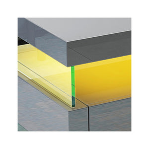 English Elm Ria High-Gloss Gray LED Coffee Table with Tempered Glass Top, Glass Legs & Dual Drawers for Storage B009P151367