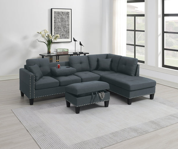 English Elm Living Plush 2‑Piece Sectional Sofa Set with Tufted Tweeted‑Like Velvet, Nailhead Trim, Pillows Included Charcoal 32 L x 15 W x 70 H B011S00668