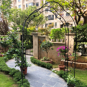 English Elm Metal Gothic Arch Garden Arbor Powder Coated Steel Trellis for Climbing Roses Black W158681100