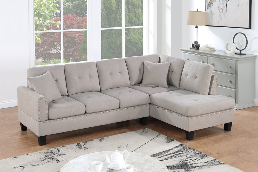 English Elm Living Plush 2‑Piece Sectional Sofa Set with Tufted Tweeted‑Like Velvet, Nailhead Trim, Pillows Included Mushroom 35 L x 14 W x 67 H B011S00667