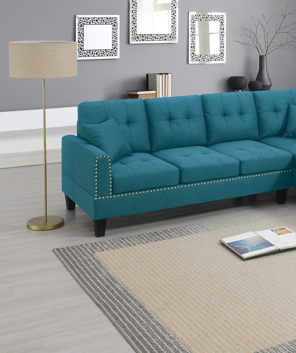 English Elm 2-PCS Sectional Sofa Set with Tufted Linen-Like Upholstery, Nailhead Trim, Plush Cushions, Modern Design Blue 34 L x 14 W x 68 H B011S00665