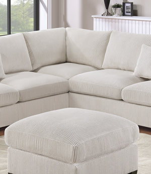 English Elm L-Sectional Plush Corduroy 4-Piece Sofa Set with Ottoman and Pillows — Modern Neutral Gathering Hub Ivory 60 L x 35 W x 18 H B011S00673