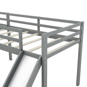 English Elm L-Shaped Twin Loft Bed with Slide and Wide Ladder — Solid Pine & MDF, Corner-Saving Space-Smart Design Gray GX000242AAE-1
