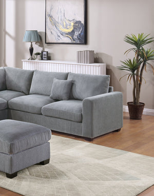 English Elm L-Sectional Plush Corduroy 4-Piece Sofa Set with Ottoman and Pillows — Modern Neutral Gathering Hub Fog 60 L x 35 W x 18 H B011S00672