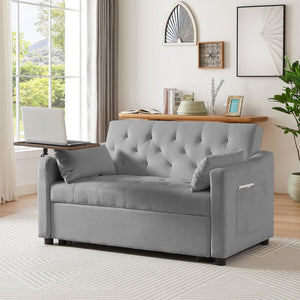 English Elm GREY Velvet Sofa Bed - Stylish Convertible Velvet Upholstery, Foam Comfort, Solid Wood Frame, Black Legs W588136689