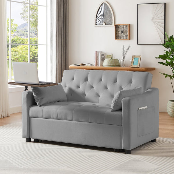 English Elm GREY Velvet Sofa Bed - Stylish Convertible Velvet Upholstery, Foam Comfort, Solid Wood Frame, Black Legs W588136689