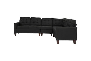 English Elm Modular Four Piece Sectional Sofa Black Polyfiber Tufted Living Room Couch Set B011S00677