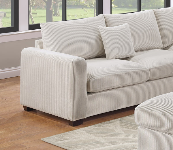 English Elm L-Sectional Plush Corduroy 4-Piece Sofa Set with Ottoman and Pillows — Modern Neutral Gathering Hub Ivory 60 L x 35 W x 18 H B011S00673