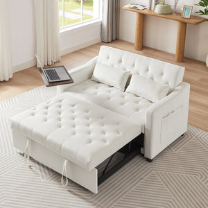 English Elm CREAM Velvet Sofa Bed with Foam Seating, Solid Wood Frame, Cream White Upholstery & Black Legs - Convertible Comfort and Durable Construction for Small Spaces W588136688