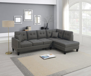 English Elm 2-PCS Sectional Sofa Set with Tufted Linen-Like Upholstery, Nailhead Trim, Plush Cushions, Modern Design Dark Coffee 34 L x 14 W x 67 H B011S00664